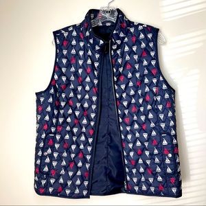 Talbots Navy Vest with Red and White Sailboat Print